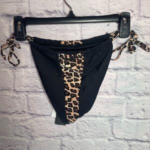 NWT Kendall and Kylie bikini size large tie sides black & cheetah‎ print